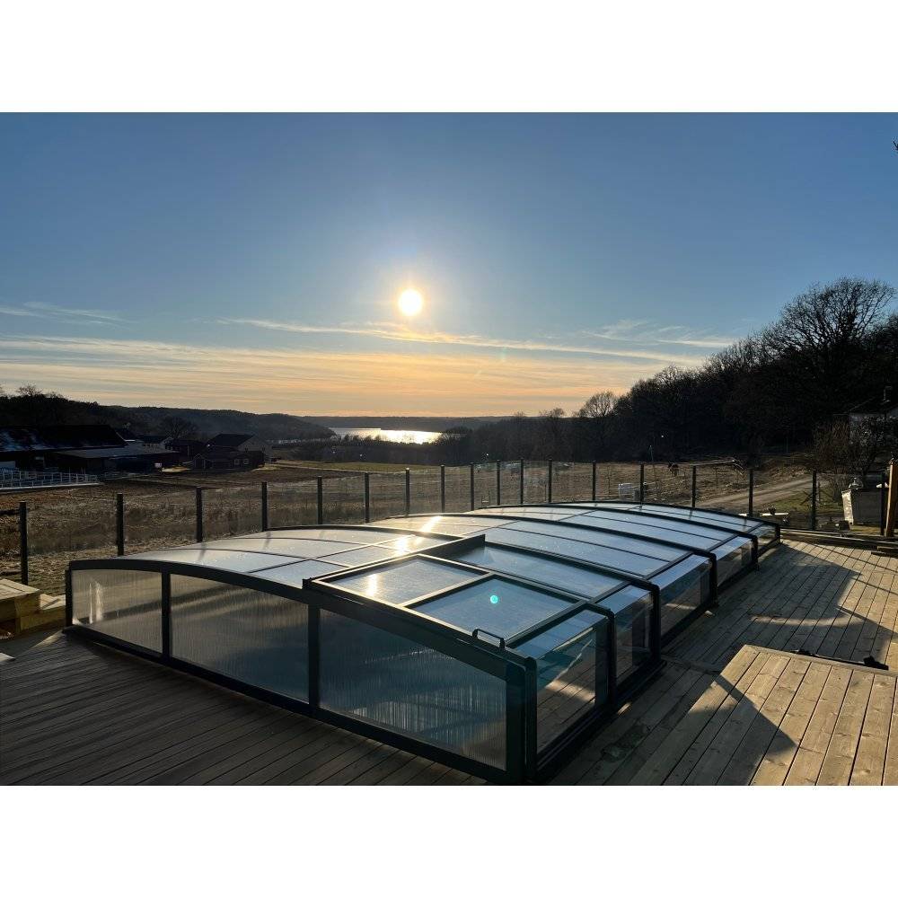 Pooltak 5x10m | Utan skenor | UV-skydd | Flexibel dörr