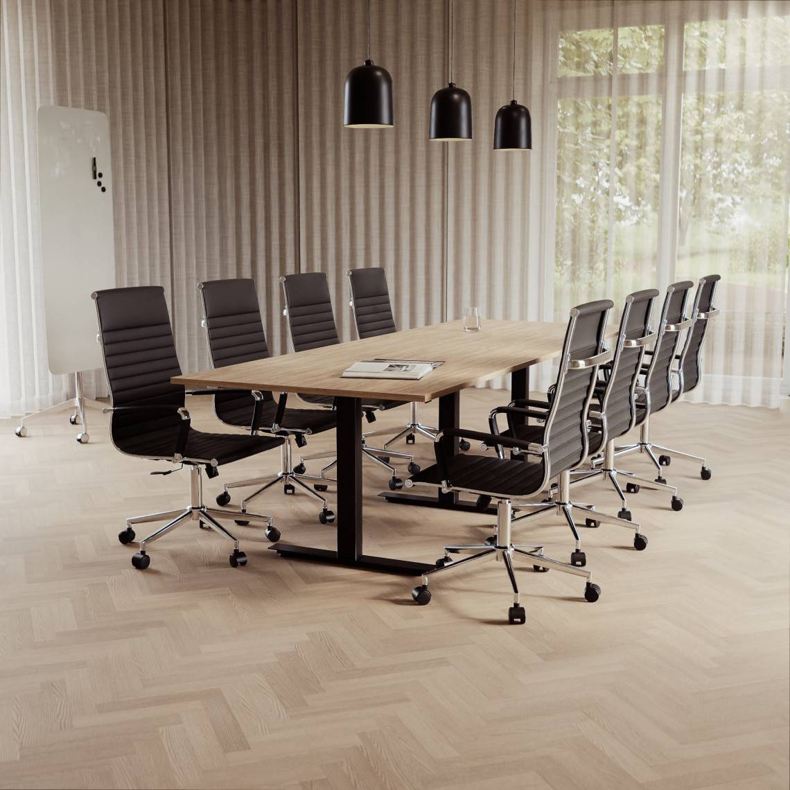 Konferensgrupp Modul + Nevo, Storlek 8 platser (280 cm), Underrede Svart, Färg på stol Svart, konstläder, Färg på bord Ek