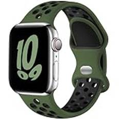 Upeak Sportrem kompatibel med Apple Watch-rem 44 mm 45 mm 46 mm 42 mm 49 mm, andningsbart silikon dubbelhålsband för iWatch rem serie 10 9 8 7 6 5 4 3 2 1/SE/Ultra, L, armégrön/svart