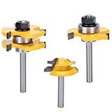 3st Stile Router Bit Set 45 ° Router Bit + 3 tänder T-formad 1/4 skaft Träbearbetningsverktyg, för träbearbetning, kantning, trimning