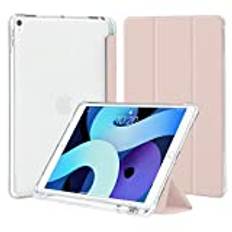 4UBonLife Fodral för iPad Air 3 10,5 tum 2019 för iPad Pro 10.5" 2017 med Pennhållare, Tunt Lätt Smart Cover Case, Mjukt TPU Skyddsfodral med Genomskinligt Baksida Skal,Rosa