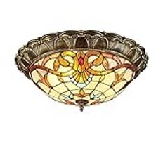 LED Tiffany-stil taklampor, målat glas skärm taklampa, barock dekoration infälld montering takbelysningsarmaturer för vardagsrum sovrum hall, 3 000 K, 40 cm