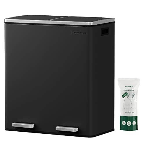 SONGMICS dubbel soptunna 2 x 30 L, svart soptunna med 2 fack