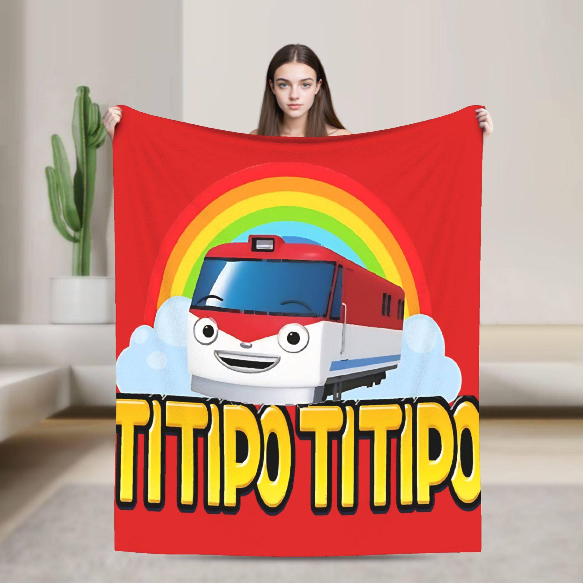 Titipo Tågstickad Filt Flanell Tayos Lilla Buss Supervarm Pläd för Bil Soffa Soffa Säng Matta