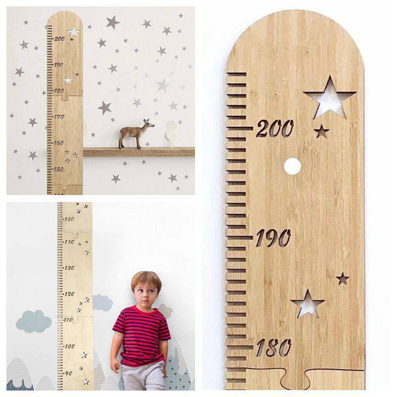 Nordisk Trä Barn Höjd Tillväxt Diagram Linjal Baby Barn Höjdmätare Rumsdekoration Väggmätare Mätklistermärken 60-200Cm beige