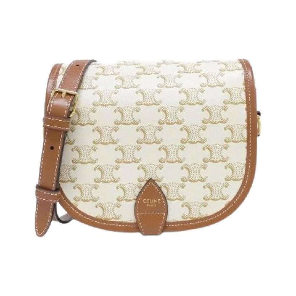 Celine Vintage Pre-owned Folco Medium Triomphe Canvas Calf Shoulder Bag - Vintage - Dame - Beige - ONE SIZE - Uld
