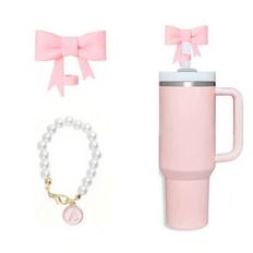 2 st/set 10 mm Elegant Bowknot Silikon Halm Toppers, Faux Pearl Letter Cup/Tumbler Berlocker, Passar för 30 & 40 oz tumblers, kopptillbehör, bröllopsf - Rosa (L,M,H,A,B,C,D,E,F,G,I,J,K,N,O,P,Q,R,S,T,U,V,W,X,Y,Z)