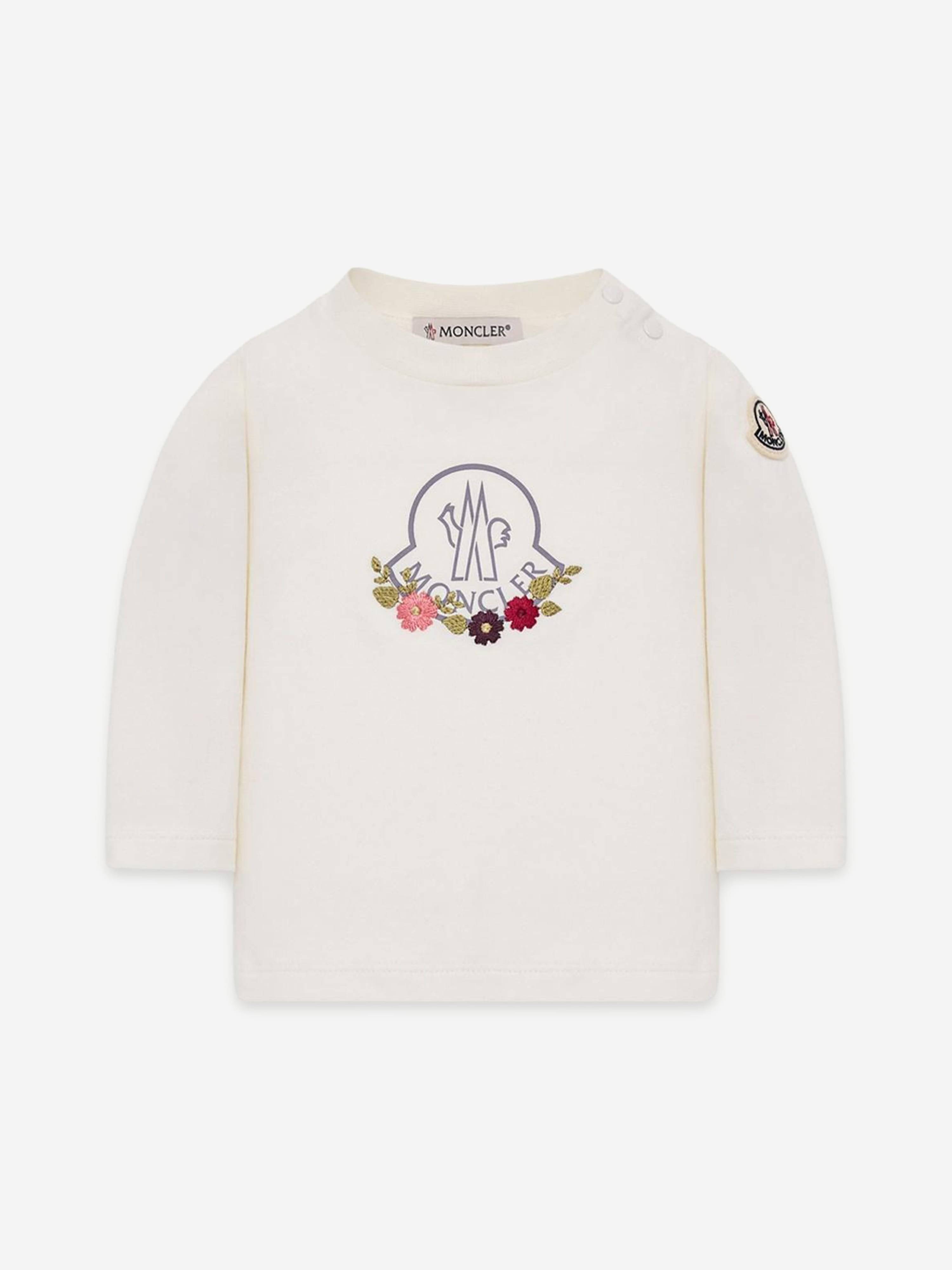 Moncler Enfant Baby Girls Long Sleeve Logo T-Shirt in Ivory - Ivory / 6 - 9 Mths (6 - 9 Mths)