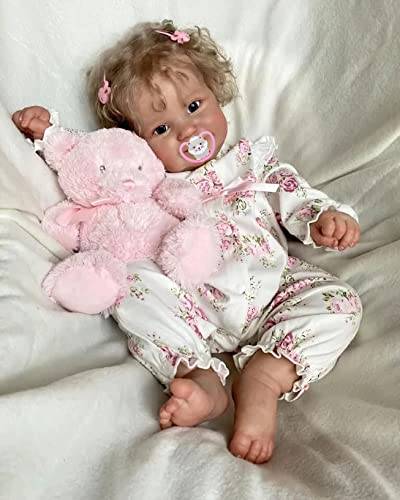MineeQu 20 tum 50 CM Söt Levande Leende Premie Baby Size Look Real Soft Touch Reborn Baby Dolls med rotat blont hår Realistiska Newborn Baby Dolls Leksaker Presenter för åldrar Barn 3+