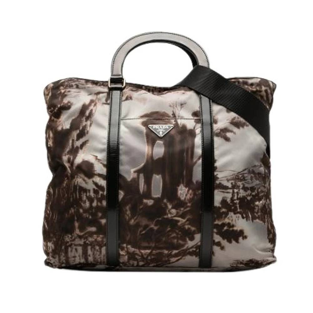 Prada Vintage Pre-owned Printed Nylon Satchel - Vintage - Dame - Grå - ONE SIZE - Nylon