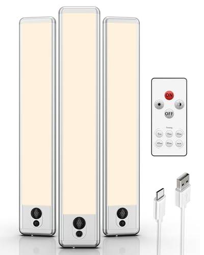 EZVALO Skåpbelysning 23 cm med fjärrkontroll och rörelsedetektor, 2 400 mAh USB inbyggd lampa kök LED, 3 500 K underskåp, belysning för garderob, kök, trappor (3 stycken)