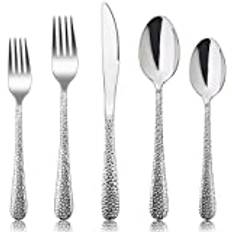 HaWare Besticksats, 60-delars besticksats i rostfritt stål för 12 personer med kniv, gaffel sked, modernt hammarhandtag, matbestick för hem/fest/hotell/restaurang, högglanspolerat och diskmaskinssäkert
