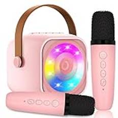 MicQutr Karaoke maskin barn med 2 mikrofon, mini karaoke trådlös mikrofon, bärbar Bluetooth-högtalare med LED-lampor, presenter leksaker för flickor och pojkar