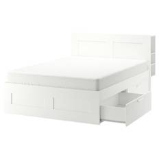 IKEA - BRIMNES sengestel opbev sengegavl, hvid/Lindbåden, 180x200 cm