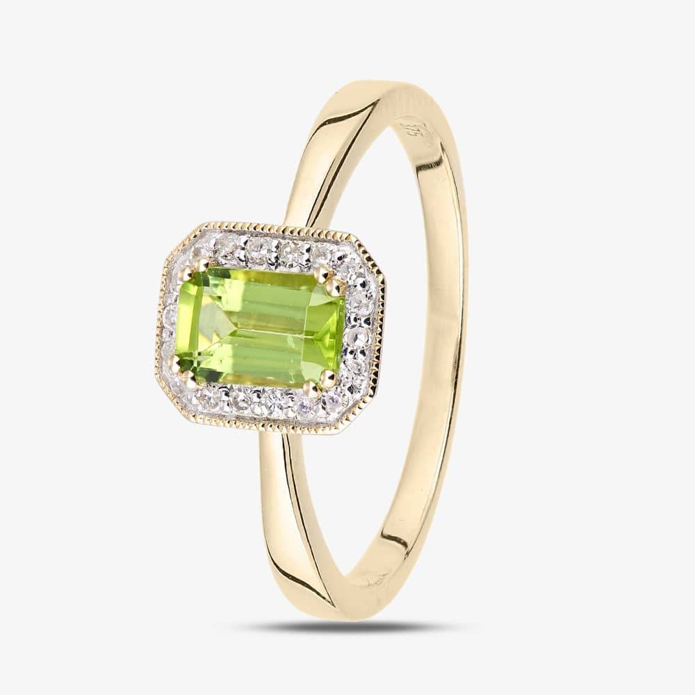 9ct Yellow Gold Peridot 0.08Ct Diamond Cluster Ring DR1619YPD N