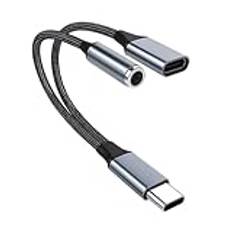 Xinlie 2 i 1 USB C till 3,5 mm uttagsadapter för ljudhörlurar kompatibel med USB C-splitter med Samsung Galaxy S23 S22 S21 Note 20, pixel 7/6