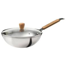 VARDAGEN wok med lock, glas/kolstål bok, 28 cm