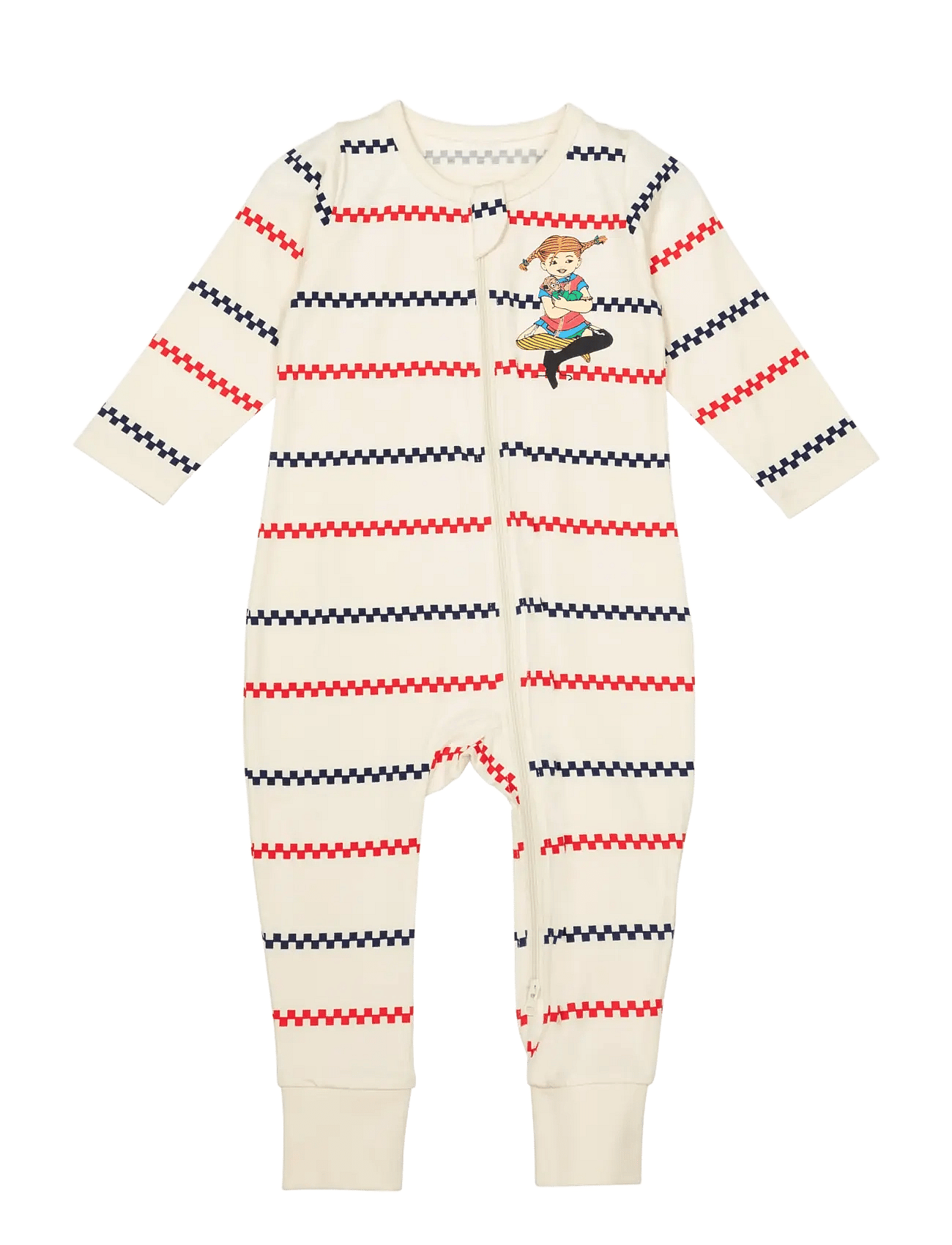 Pippi Langstrømpe Rutrand Pyjamas - White - 68
