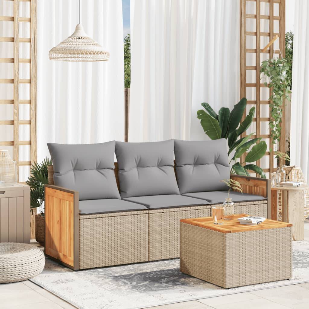 Sofasæt Til Haven 3 Dele Med Hynder Polyrattan - beige og grå / Med bord