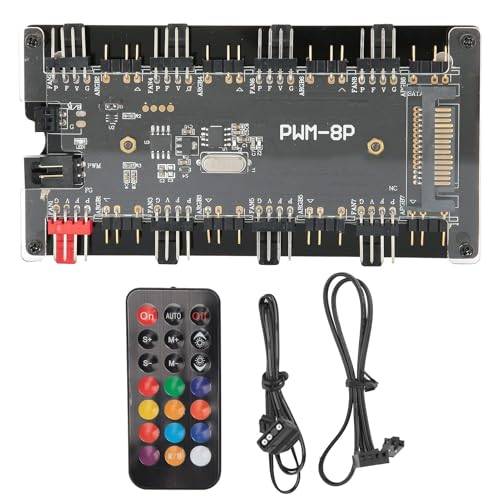 Husfläktnav, CPU-kylning 8 A-anslutningar (5 V, 3-stift) + 8 fläktanslutningar (4-stift) PWM 2 i 1, för datorfläkt, SATA-strömförsörjning + moderkortkontroll fjärrkontroll - svart