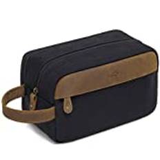 Toalettväska, Vaschy retro unisex vattentät resesåda, kanvas, läder, bärbart sminkväska, Dopp rakning kit, med två fack, Retro svart, One-Size