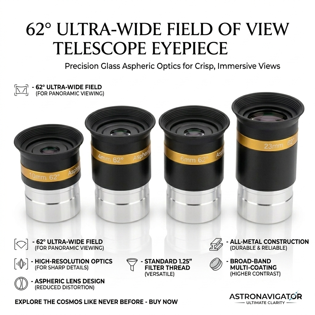 1.25" Telescope Eyepiece 62° Wide Angle 4mm 6mm 10mm 23mm Aspheric Eyepieces for Astronomy Refractor Cassegrain Accessories