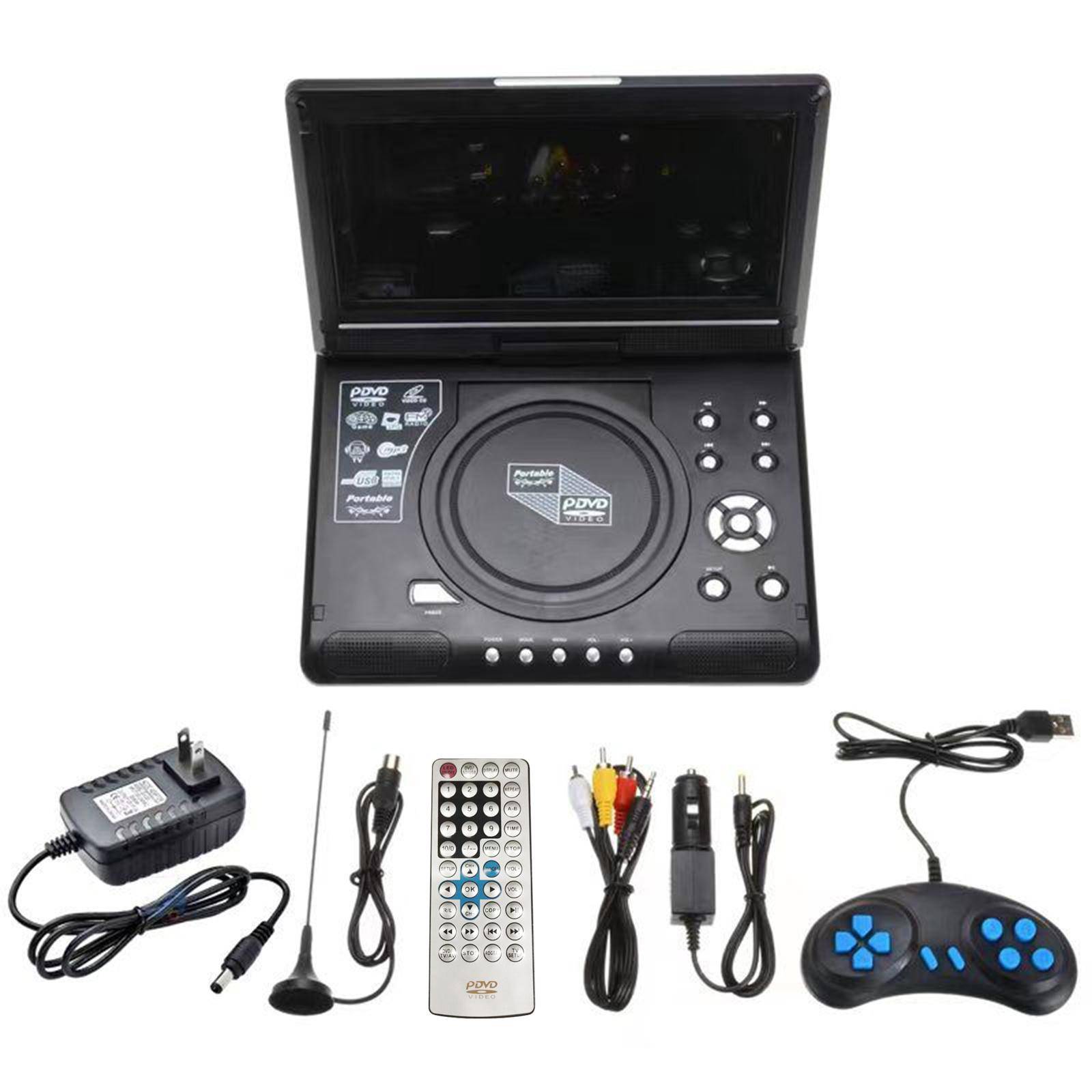 9,8 tum 16:9 Widescreen 270 grader roterbar LCD-skärm Hemmabil-TV DVD-spelare Bärbar VCD Compact Disc US Plug svart
