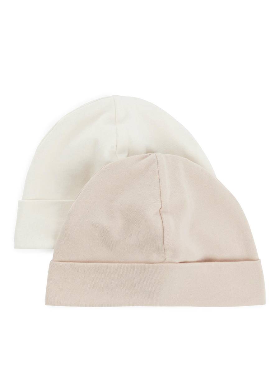 ARKET Newborn Soft Cotton Beanie Set Of 2 -Beige, 50
