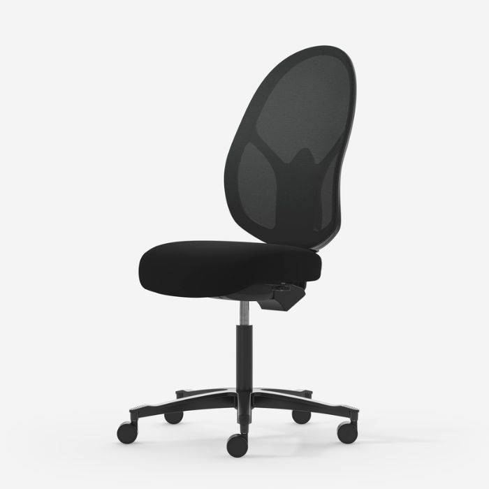 Malmstolen R3 Mesh kontorsstol, DUX Pascal sits, 40-56 cm, svart Select, svart aluminiumfot, hjul för hårda golv, justerbar sitsdjup. - Svart