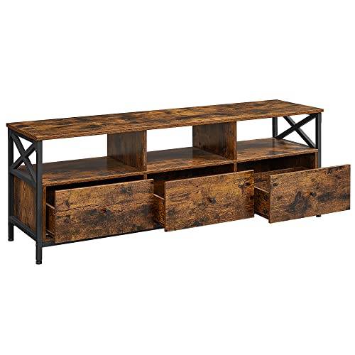 VASAGLE tv stander, tv-skab, tv-bord med 3 skuffer, rustik brun og sort.