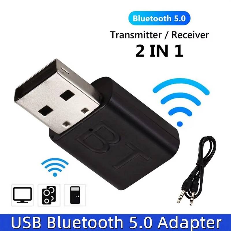 USB Bluetooth 5.0 Receiver Wireless Bluetooth Audio Transmitter Bluetooth Adapter 3.5mm AUX Jack For PC Laptops Car TV Headphone