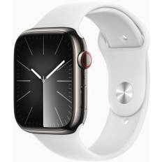 Apple Watch Series 8 Rustfrit stål 45 mm (2022) | GPS + Cellular | graphit | Sportsrem hvid