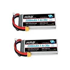 HRB 2PCS 2200mAh 7,4V 2S 30C LiPo-Batteri med XT60-kontakt Kompatibel med RC Tr 1/16 E-Revo VXL Summit Slash Losi 1/14 Mini 8ight och RC-bilar