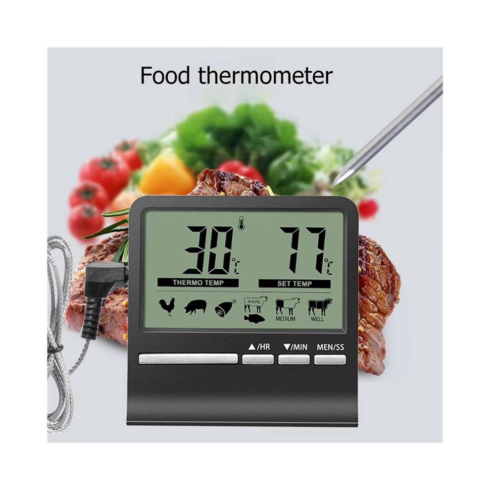 2X Kitchen Digital CookingThermometer Meat Food Temperature for Oven BBQ Grill Timer Function with Heat Meter A