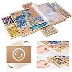Becko US 1000-bitars roterande pusselbräda med 6 sorteringslådor & genomskinligt PP-lock, push-to-open-design, snurrande pusselbord med Lazy Susan för vuxna och barn, för pussel med 1000 bitar