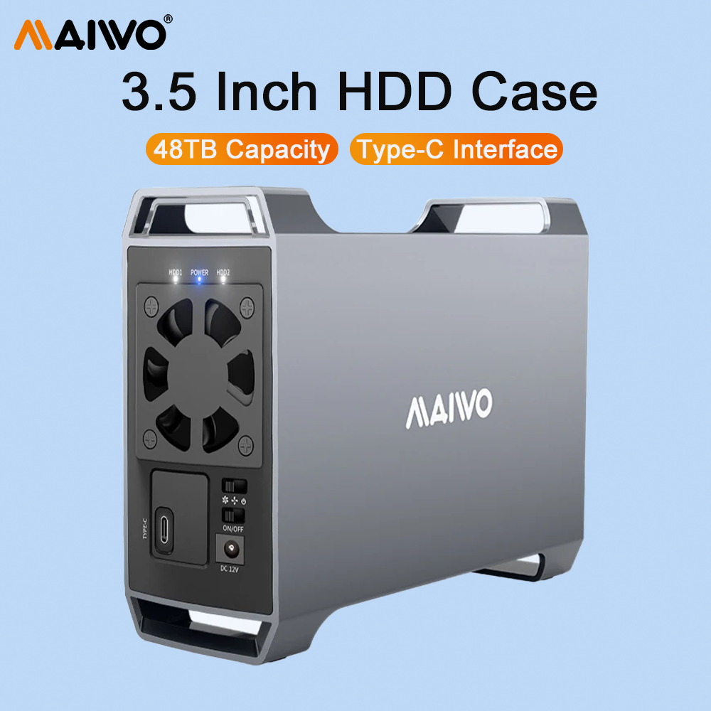 MAIWO 3.5 inch HDD Case SATA to USB3.0 Type-C Gen2 Adapter Dual Bay Docking Station Hard Drive Enclosure Support 48TB Capacity