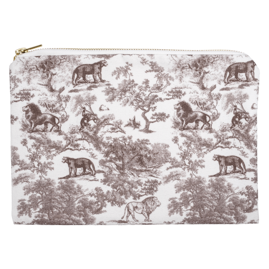 DARK Canvas Pouch Warm Taupe Savannah Pattern