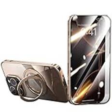 LOXO Skyddsfodral för iPhone 16/16 Plus/16 Pro/16 Pro Max, dubbelsidigt härdat glas, metallstötfångare fodral med 360° vridbart stativ [Kompatibel med MagSafe], Desert Titanium, 16 Pro Max