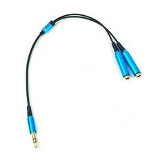 Minijack splitter til h�retelefoner. 3.5mm stik. Metallic bl�.