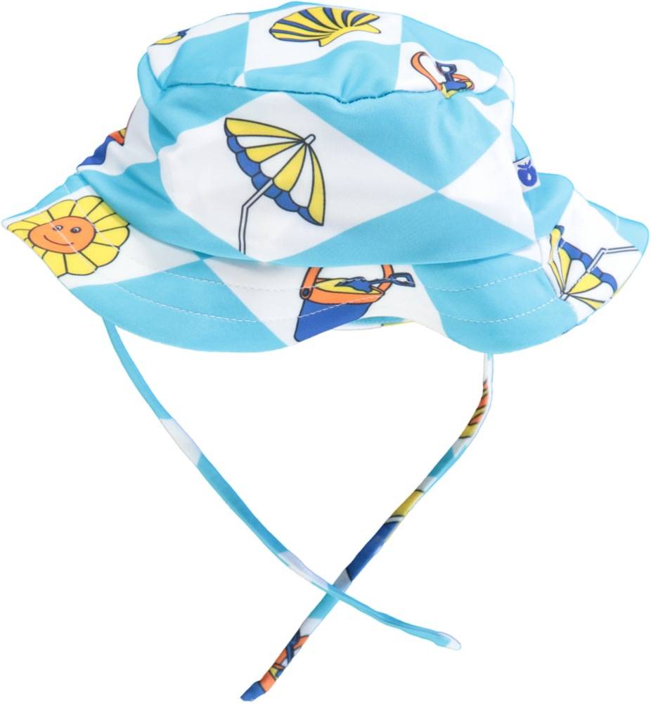 UV badehat med bred skygge og sommerferie symboler - Blue Atoll / XS(0-2)