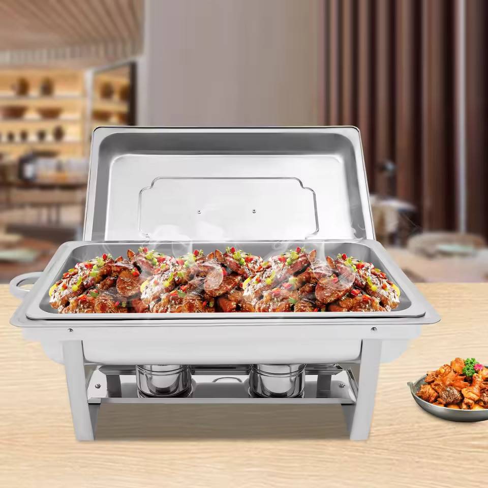 9L Rectangular Stainless Steel Food Warmer Buffet Server Stainless Steel Chafing Dish Chafing Dish Buffet Set w/ Folding Frame
