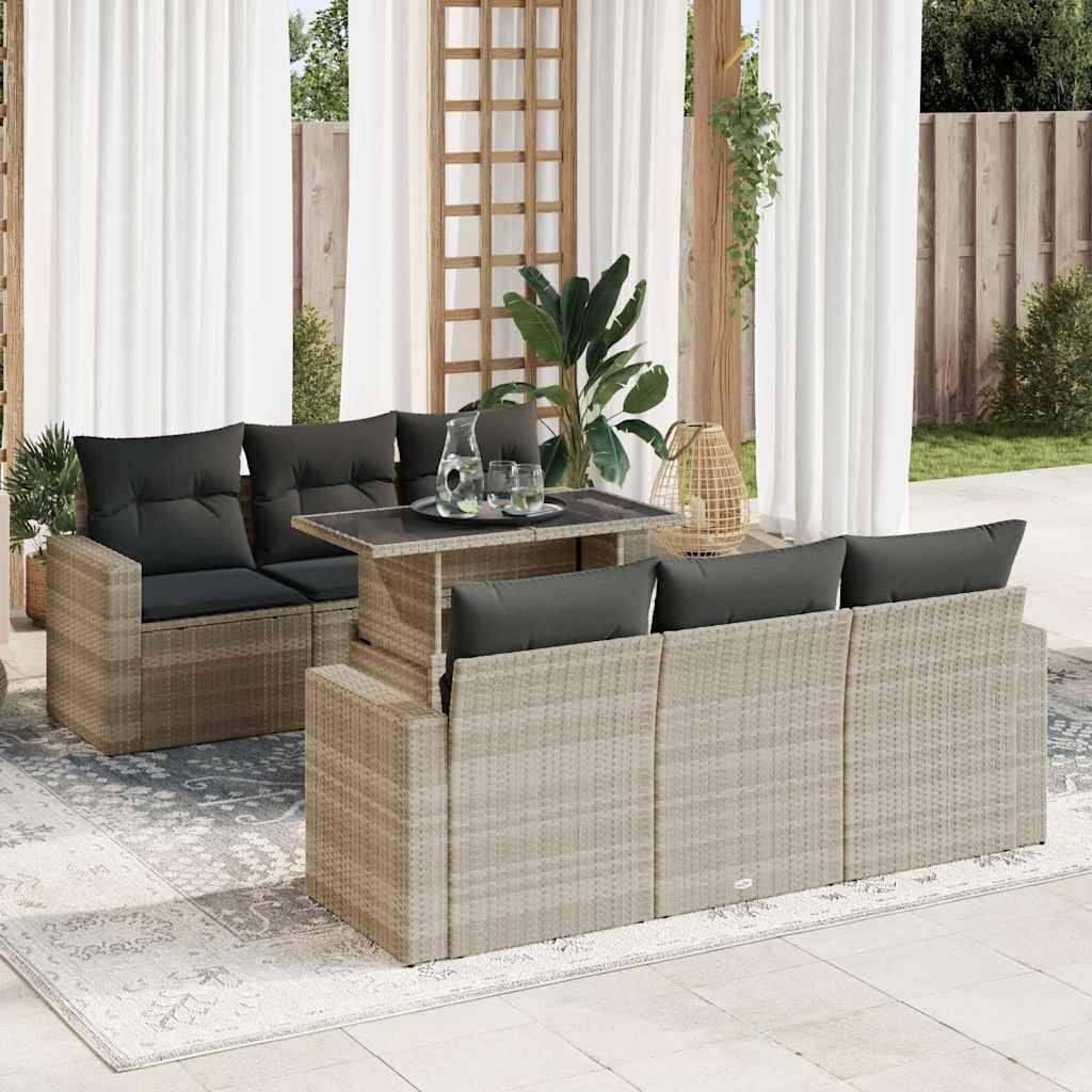 Sofasæt Til Haven 7 Dele Med Hynder Polyrattan - Lysegrå