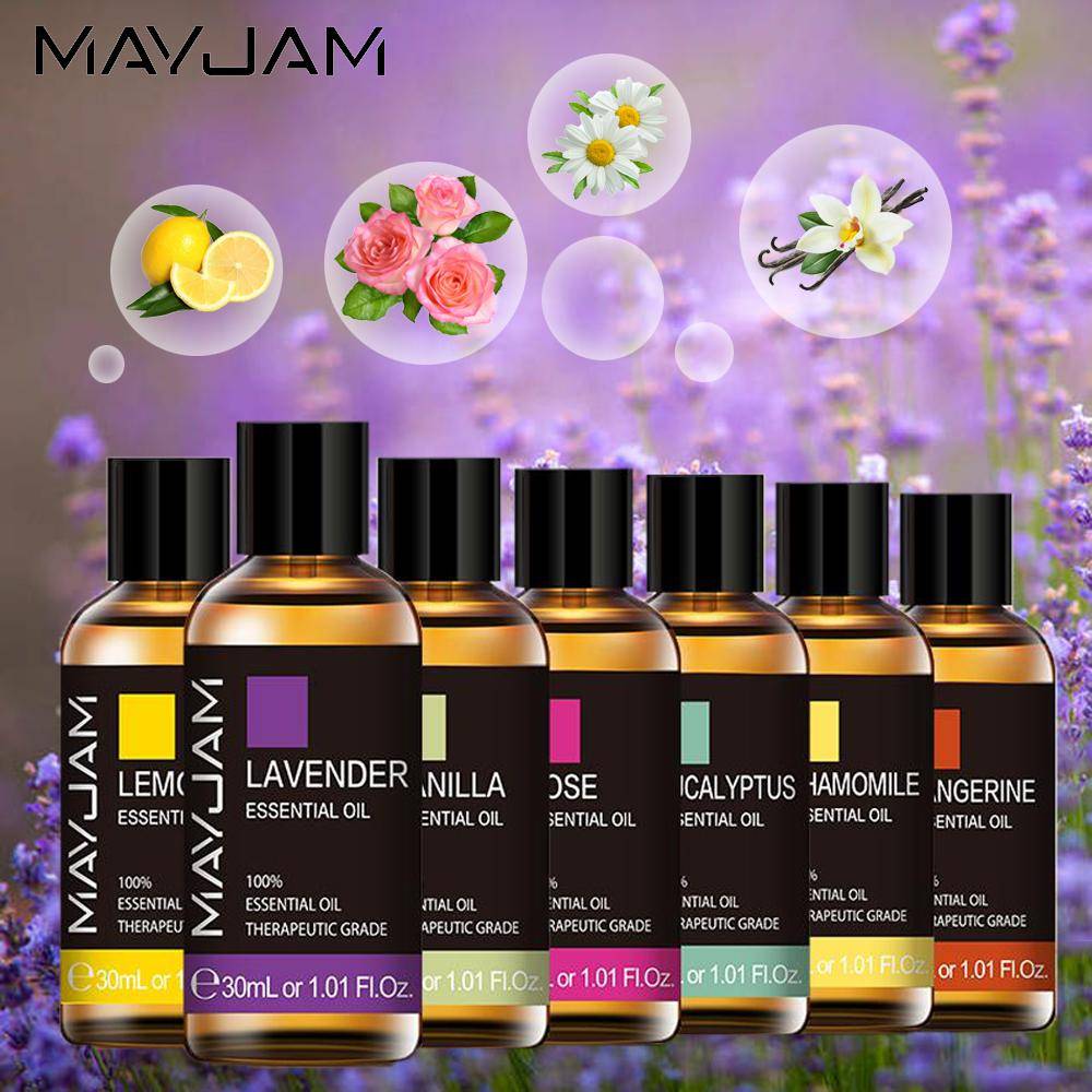 MAYJAM 30ML Vanilj Tea Tree Eucalyptus Eteriska oljor För Aromaterapi Diffusers Hudvård Bad Avslappning Lavendel Ros Doftoljor