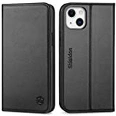 SHIELDON Fodral för iPhone 14 Plus 5G mobiltelefonfodral [Förstklassigt äkta läder] [kortfack] [magnet] [stativfunktion] [RFID-lås], stötsäkert skyddsfodral läderskal kompatibelt med iPhone 14 Plus