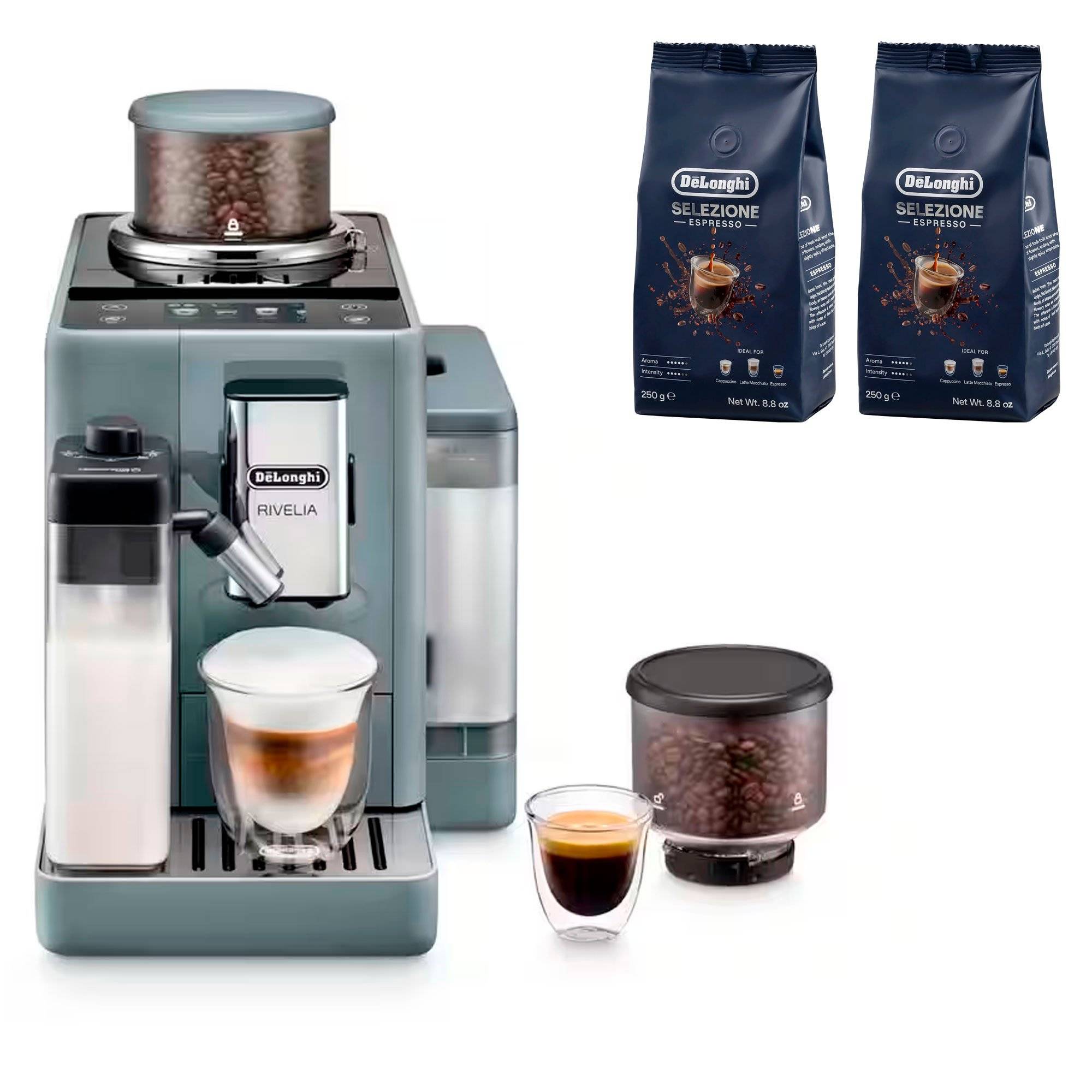 Delonghi Rivelia Helautomatisk kaffemaskin, grå & 2 st kaffebönor DLSC600 - Grå