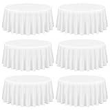 Showgeous 6 st bordsduk vit rund bordsduk 228 cm polyester tyg bordsduk rund tvättbar bordsduk för bröllop bankett restaurang buffé fester trädgård