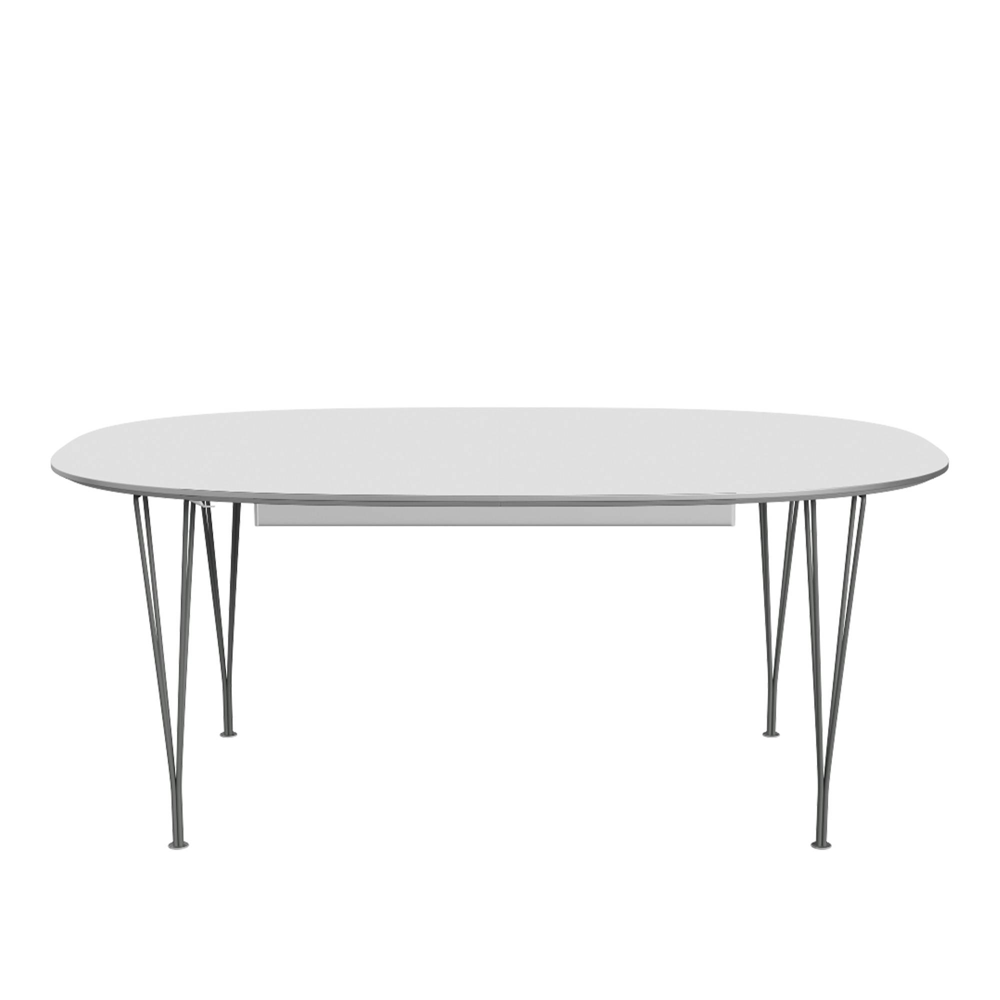 Fritz Hansen - B619 Superellips Utdragbart, Laminat, Vit, Grå pulverlack - Matbord - Arne Jacobsen,Bruno Mathsson,Piet Hein
