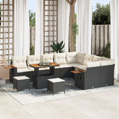 vidaXL 12 Delt Have Sofa Sæt med Hynder Sort Poly Rattan Akacie&&vidaXL 3 Delt Have Spisesæt med Hynder Sort Poly Rattan Akacie