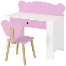 Barnskrivbord med stol björn rosa