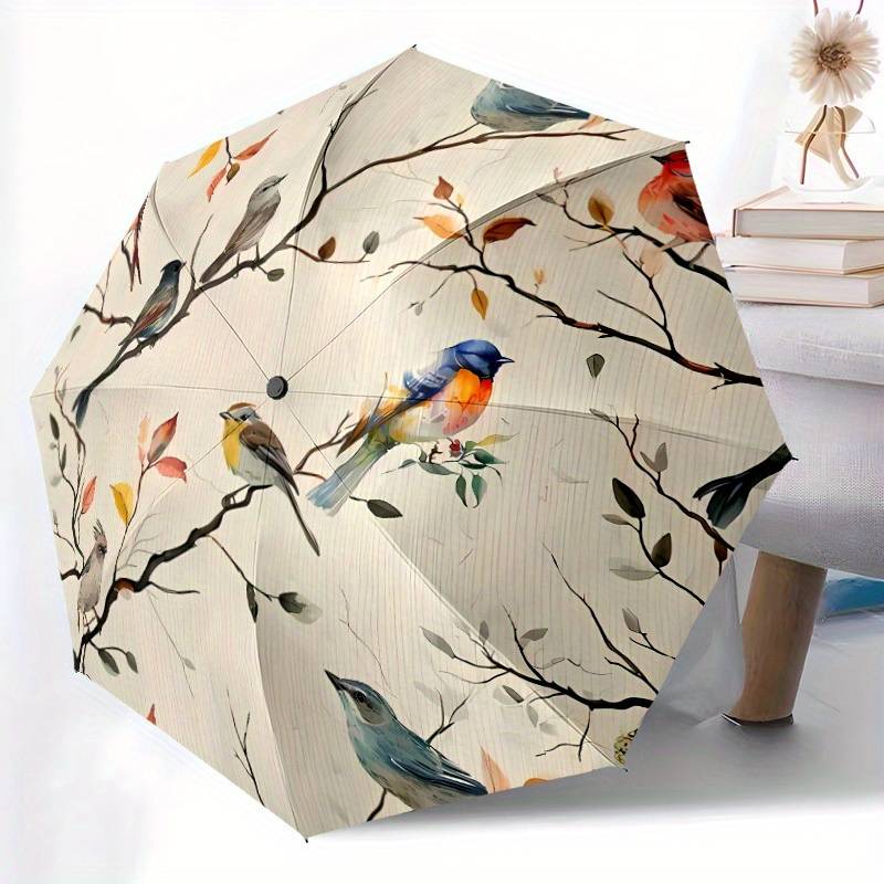 TEMU Bird Branch Theme Automatic Umbrella Automatic Folding Portable Umbrella Universal For All Daily Activities And Holiday Gifts Decorative Umbrella With Exquisite Patterns